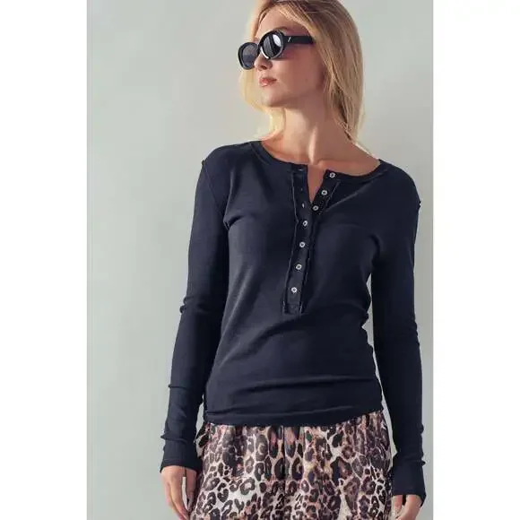 Ribbed Henley Long Sleeve Top - Picture 4 of 7